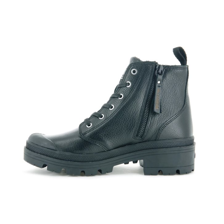 Black Palladium Pallabase Leather Women's Boots | ZA-087MTVW