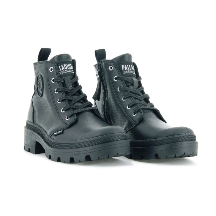 Black Palladium Pallabase Leather Women's Boots | ZA-087MTVW