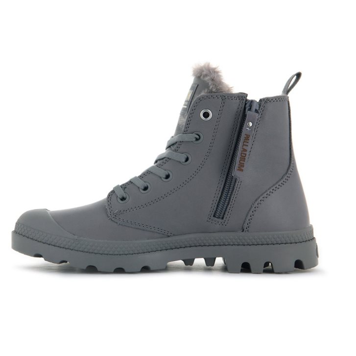 Grey Palladium Pampa Hi Zip Leather S Women's Boots | ZA-869STFW