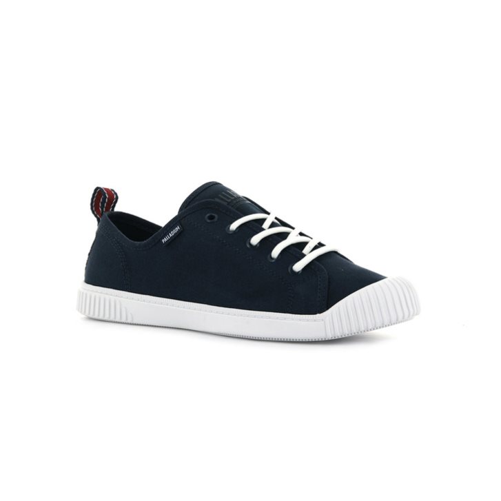 Navy Palladium Easy Lace Canvas Low Tops Women's Sneakers | ZA-516QGKD