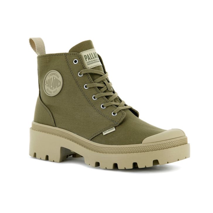 Olive Palladium Pallabase Twill Women's Boots | ZA-912WOVB