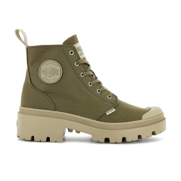 Olive Palladium Pallabase Twill Women\'s Boots | ZA-912WOVB