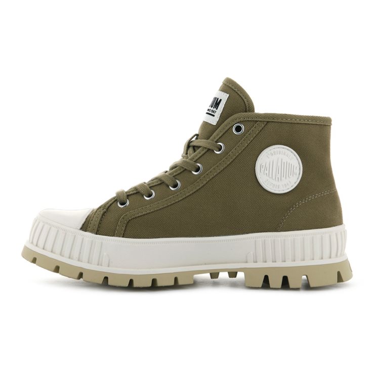 Olive Palladium Pallashock Mid OG High Tops Women's Sneakers | ZA-306UHFN