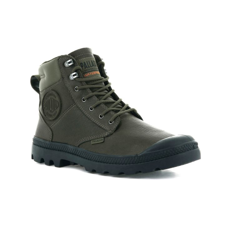 Olive Palladium Pampa Shield WP+ LTH Men's Boots | ZA-659AXFW