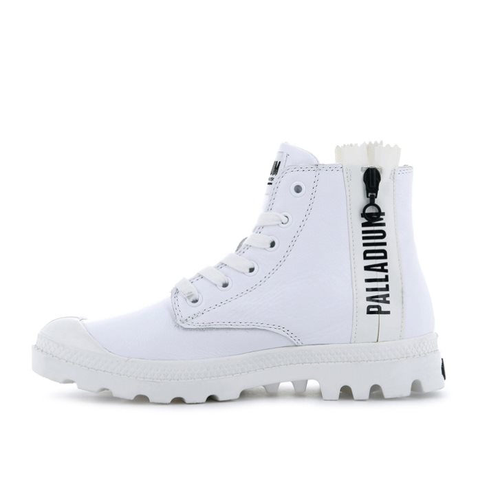 White Palladium Pampa Ubn Zips Leather Women's Boots | ZA-150EQBP