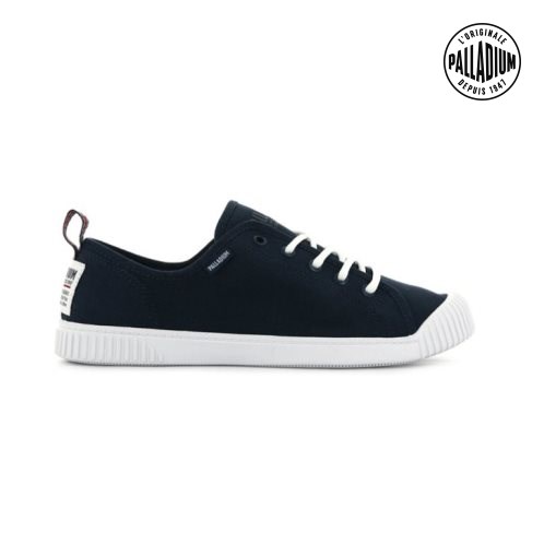 Navy Palladium Easy Lace Canvas Low Tops Women's Sneakers | ZA-516QGKD